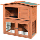 PawHut 2-Tier Rabbit Hutch with Ramp and Slide Out Tray - Orange-High quality fir wood in exquisite build with living house, run backyard, window, ramp 