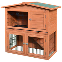 PawHut 2-Tier Rabbit Hutch with Ramp and Slide Out Tray - Orange-High quality fir wood in exquisite build with living house, run backyard, window, ramp 