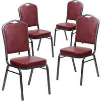 Flash Furniture HERCULES Crown Back Stacking Banquet Chair in Burgundy Vinyl - Silver Vein Frame-Set of 4 Multipurpose Banquet Chairs