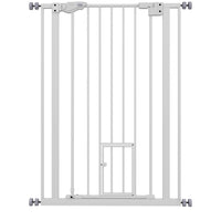 PawHut 41" Pet Gate with Walk Through Door - White-Double locking system ensures your pet is secured in a place and provide maximum safety