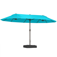 Outsunny Patio Umbrella with Lift Crank - 15' - Light Blue-15ft long double-sided canopy umbrella keep shaded on any balcony, terrace, garden market or others
