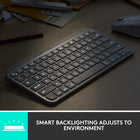 Logitech MX Keys Mini for Mac Minimalist Wireless Illuminated Keyboard - USB-C - Pale Grey-USB-C Rechargeable: MX Keys Mini for Mac Bluetooth keyboard stays powered up to 10 days on a full charge or up to 5 months with the backlighting turned off