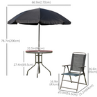 Outsunny 6 Pieces Patio Dining Set with Umbrella Round Table Folding Chairs - Black-Patio umbrella in beautiful edge design--for protection from sunlight