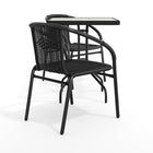 Flash Furniture 23.5" Square Glass Metal Table with 2 Black Rattan Stack Chairs-Square Table