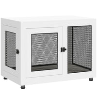 PawHut 37" L Pet Crate End Table with Water-Resistant Cushion and Double-Door - White-Softly water-resistant cushioned resting spot 
