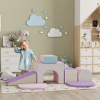 Qaba Soft Play, Foam Climbing Blocks for Toddlers - Pink/Purple - Set of 7-Soft play set includes square, stair, ramp, sector, and slope pieces 