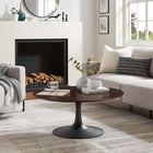 Modway Lippa 36" Round Wood Coffee Table - Black Cherry Walnut-Chip-Resistant Metal Pedestal Base