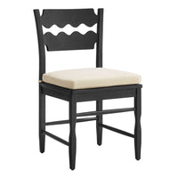 Modway Jax Oak Wood Dining Chair With Wavy Razor Back and Cushion - Black Linen-Solid Oak Dining Chair