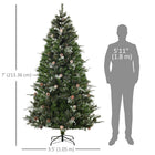 HOMCOM 7' Snow-Flocked Artificial Christmas Pine Tree with Pinecones - Green-Branches can be opened automatically for easy assembly 
