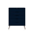 Manhattan Comfort Rockefeller Mid-Century Modern Bedroom Dresser 2-Piece Set - Tatiana Midnight Blue-Perfect for Storage or Display Items. Anti Tip Kit Included.