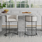 Manhattan Comfort Cosmopolitan 23.7" Mid-Century Modern Faux Leather Upholstered Bar Stool - Cream and Black - 3 Pack-Frame Made of Durable Metal with Geometric Design