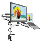 ShoppingAll Fully Adjustable Dual Monitor Stand Arm Mount and Laptop Trad Adapter - White-Hold one 15"-32" monitor and one 12"-17" laptop OR can be used for two 15"-32" monitors up to 17.6lb/8kg