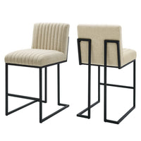 Modway Indulge Channel Tufted Fabric Counter Stools - Beige - Set of 2-Channel Tufted Counter Stools - Set of 2