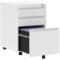 Vinsetto 3-Drawer Steel Letter/A4 Filing Cabinet with Lock & Wheels - White-3-drawer design: 2 utility drawers and a file drawer for hanging A4, letters and legal-sized files   

