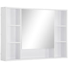 Kleankin Wall Mount Bathroom Storage Organizer with Mirror and Shelves - White-Wall-mounted design, takes up little space