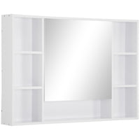 Kleankin Wall Mount Bathroom Storage Organizer with Mirror and Shelves - White-Wall-mounted design, takes up little space