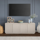 Hudson&Canal Hanson TV Stand for TV's up to 75" - Alder White-Constructed of sturdy MDF and PVC materials in a handcrafted alder white finish