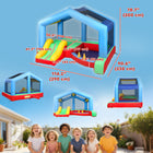 Qaba Inflatable Bouncy Castle for Kids with Slide, Ball Pit & Ring Toss Game-Features a large roof that blocks UV rays for shaded summer play
