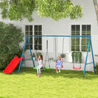 Outsunny 4 in 1 Metal Swing Set with Saucer Swing, Slide - Dark Blue-Can fit up to four children at once 