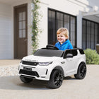 Qaba 12V Land Rover Licensed Kids Electric RC Car - White-Headlights, rear lights, horn, and music boost entertainment value 