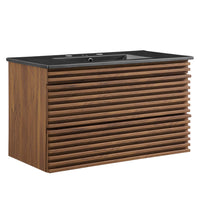 Modway Render 36" Wall-Mount Bathroom Vanity - Walnut/Black-Mid-Century Modern Vanity