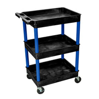 Luxor Polyethylene 3-Shelf Tub Cart - 24" x 18" - Black/Blue-Multipurpose utility cart
