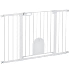 PawHut 30"-52" Extra Wide Pet Gate Barrier with Small Door - 30"H - White-This safety gate for stairs allows door can swing in both direction