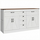 HOMCOM 55" Farmhouse Sideboard Buffet Cabinet with Barn Doors & Drawers - White-Features six drawers and two cabinets to keep your kitchen essentials organized