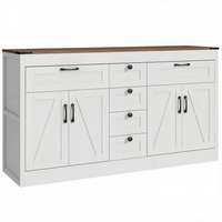 HOMCOM 55" Farmhouse Sideboard Buffet Cabinet with Barn Doors & Drawers - White-Features six drawers and two cabinets to keep your kitchen essentials organized