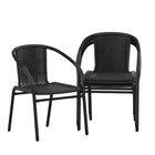 Flash Furniture Black Rattan Indoor-Outdoor Restaurant Stack Chair-Set of 4 Stackable Cafe Chairs