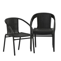 Flash Furniture Black Rattan Indoor-Outdoor Restaurant Stack Chair-Set of 4 Stackable Cafe Chairs
