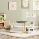 Qaba Kids Table and Chair 3-Piece Set with Reversible Tabletop - Nature Wood-Tabletop flips for reading or drawing on a blackboard side 