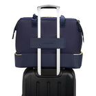 SwissGear Weekender Tote Bag - 15" x 19" - Navy with Gold-Pass-Thru trolley sleeve for stacking on wheeled luggage