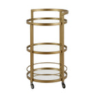 Hudson&Canal Hause 21"W Round Bar Cart - Brass-Top has a weight capacity of 25 lbs, shelf can hold 20 lbs