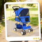 PawHut Pet Stroller with Wheels - Travel Zipper Entry - Foldable Carrier Cart - Blue-Reflective strips on the front and back increase visibility during night walks
