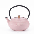 Minimal Enamelled Cast Iron Teapot - Line Pink - 0.6 L-Cast iron teapot polished by hand for smooth finishing