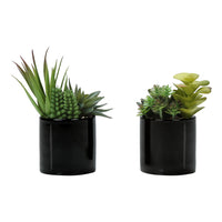 Monarch Specialties 7" Artificial Indoor Succulent Green Plants - Table - Glossy Black Pots - Set of 2-Set of 2 life-like, 7" tall artificial succulent plants in chic 3" glossy black pots, top dressed with real pebble rocks