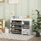 Qaba Toy Storage Organizer with 11 Removable Boxes - White-Additional shelves and a right-side cabinet expand storage possibilities
