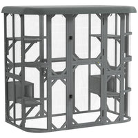 PawHut 71" H Outdoor Wooden Catio Cat House Enclosure with 2 Condos - Grey-Two private cat boxes and five platforms offer ample space for 2-3 cats 