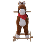 Qaba Kids Plush Rocking Horse with Realistic Sounds - Coffee-Press the ears for realistic neighing and galloping sounds 