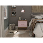 Manhattan Comfort Rockefeller 20.08" Mid-Century Modern 2-Drawer Nightstand - Nature/Rose Pink-Choose Your Handle Design When the Product is at Your Home! Option for Cut-Out Edge Handle, or Flush Design Look