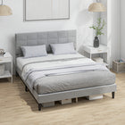 HOMCOM Queen Size Upholstered Platform Bed Frame with Headboard - Grey-Strong frame with 10 thickened wooden slats and 10 supportive legs supports up to 1102 lb. (500 kg)