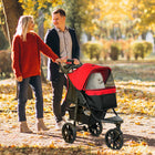 PawHut 3-Wheel Folding Pet Stroller for Small Dogs - Red-Large-size wheels suitable for most road conditions 