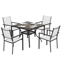Outsunny 5 Pieces Patio Dining Set - Dining Table and 4 Stackable Chairs-This outdoor dining set seats six for meals and backyard gatherings