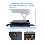 Rocelco 46" Sit To Stand Adjustable Height Desk Riser AC & USB - Black-The DADR-46-AC-USB offers unlimited height adjustment in a greater range for both shorter and taller people