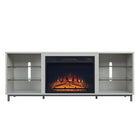 Manhattan Comfort Brighton 60" Modern Fireplace - Black and Beige - Set of 2-Modern Electric Fireplace for Indoor Living Room Usage