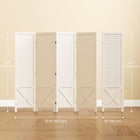 HOMCOM 4 Panel Freestanding Room Divider with Pegboard Display for Home Office - White-Dual-direction hinges let you angle the divider freely and fold it compactly for storage 
