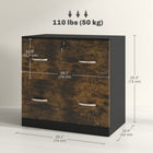 Vinsetto 2-Drawer Lateral Filing Cabinet with Lock - Rustic Brown-Metal handles, easy to open and close