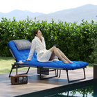 Outsunny Folding Lounge Chair with Cushion - Reclining Tanning Chair - Blue-Removable pillow helps you customize your comfort