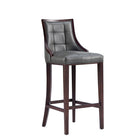 Manhattan Comfort Fifth Avenue 19" Traditional Faux Leather Upholstered Bar Stool - Pebble Grey - 3 Pack-Refined Rectangular Design Stitching
